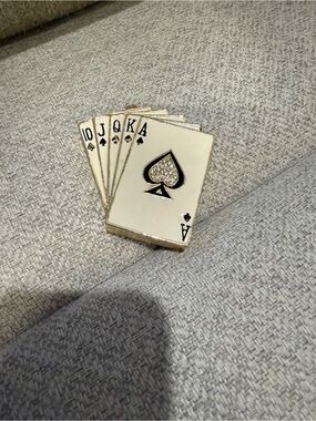 Playing Card Fan case- Ivory and Gold Spade Design